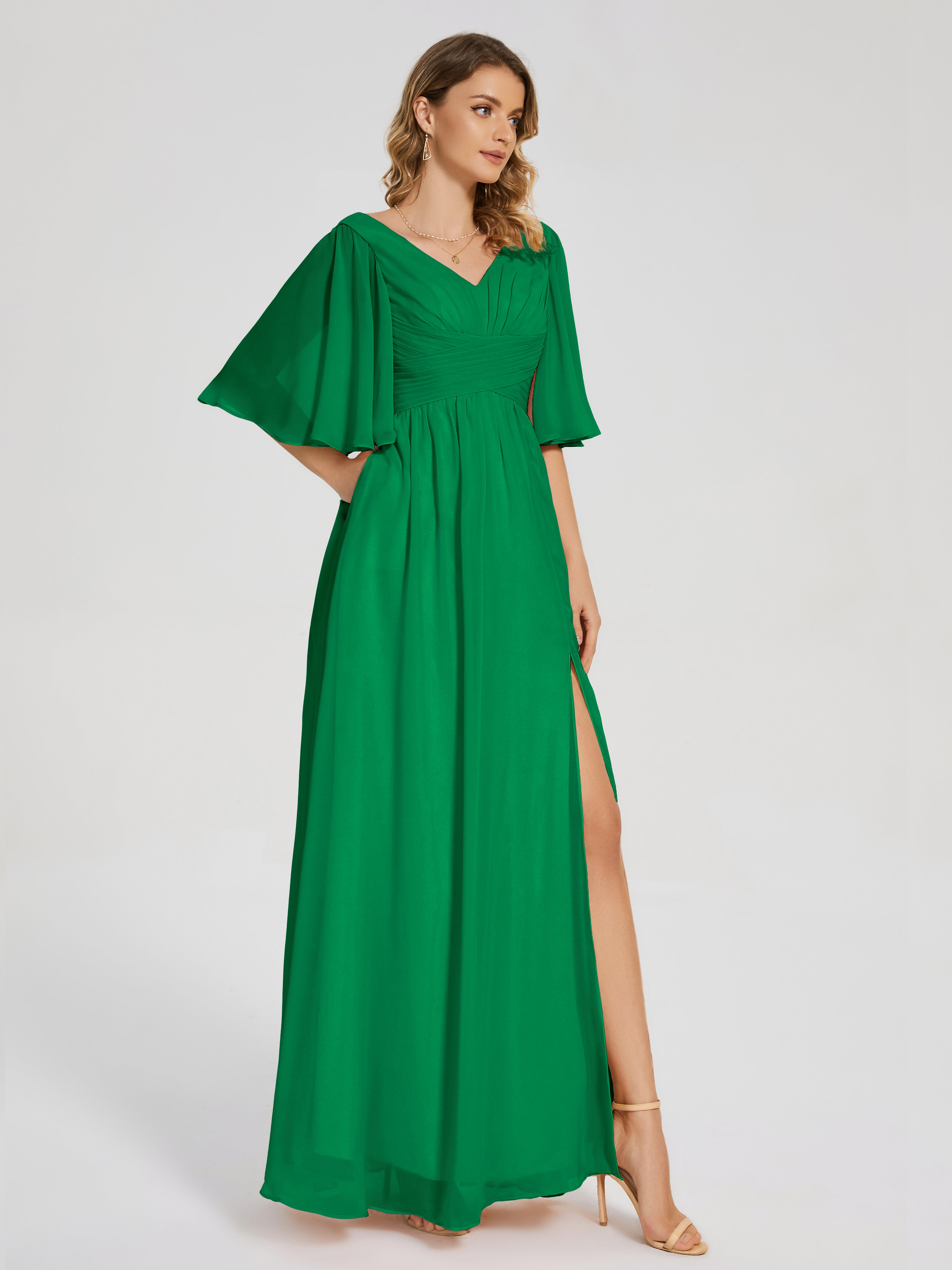 Amina Half Sleeves V-neck Chiffon Bridesmaid Dress