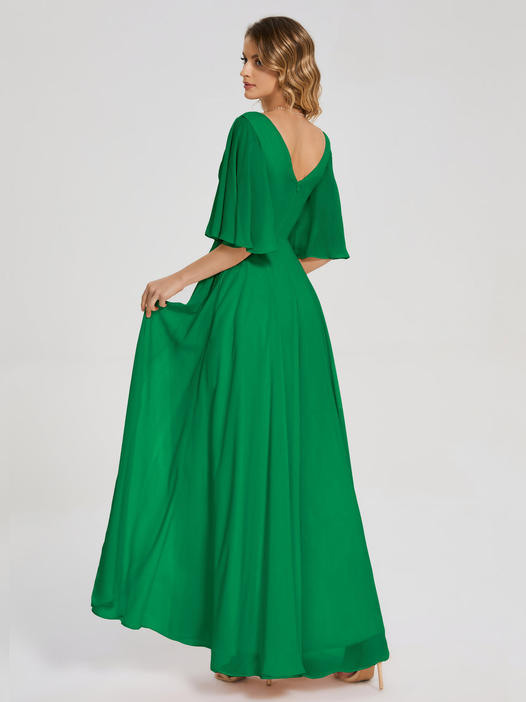 Amina Half Sleeves V-neck Chiffon Bridesmaid Dress
