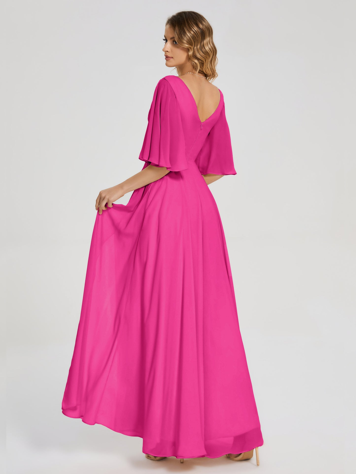Amina Half Sleeves V-neck Chiffon Bridesmaid Dress