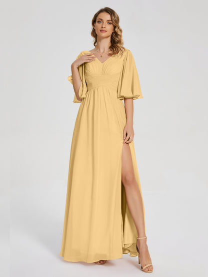 Amina Half Sleeves V-neck Chiffon Bridesmaid Dress