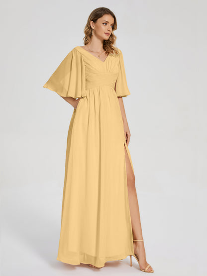 Amina Half Sleeves V-neck Chiffon Bridesmaid Dress