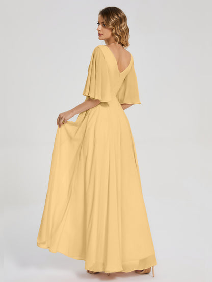 Amina Half Sleeves V-neck Chiffon Bridesmaid Dress