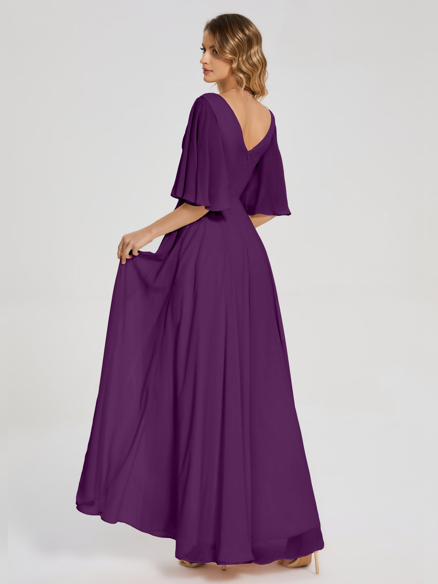 Amina Half Sleeves V-neck Chiffon Bridesmaid Dress