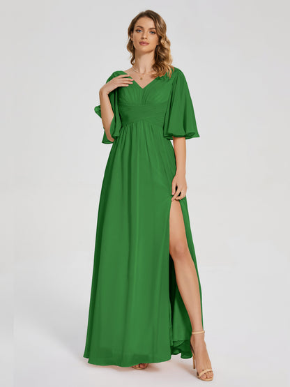 Amina Half Sleeves V-neck Chiffon Bridesmaid Dress