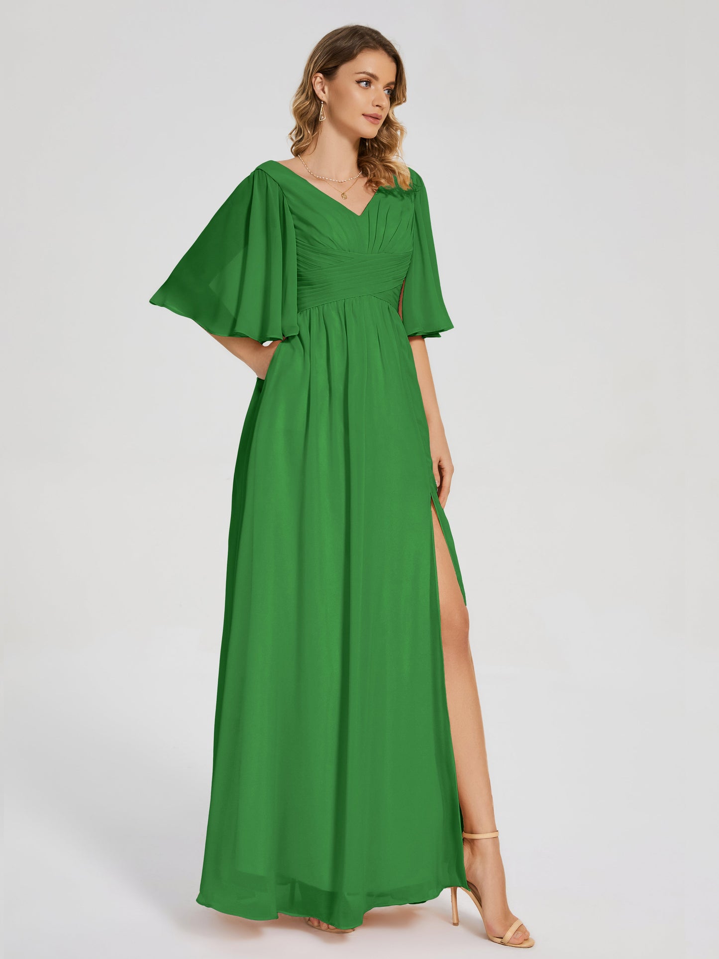 Amina Half Sleeves V-neck Chiffon Bridesmaid Dress