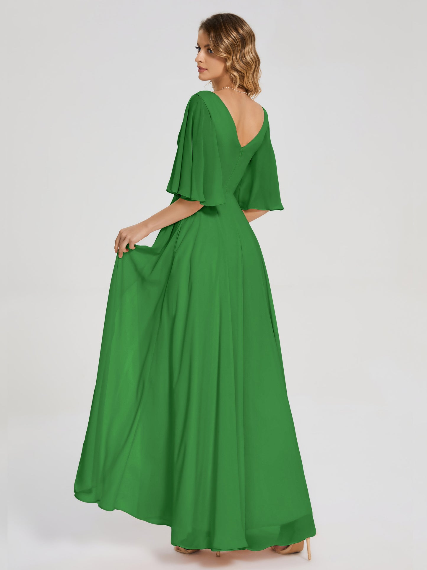 Amina Half Sleeves V-neck Chiffon Bridesmaid Dress