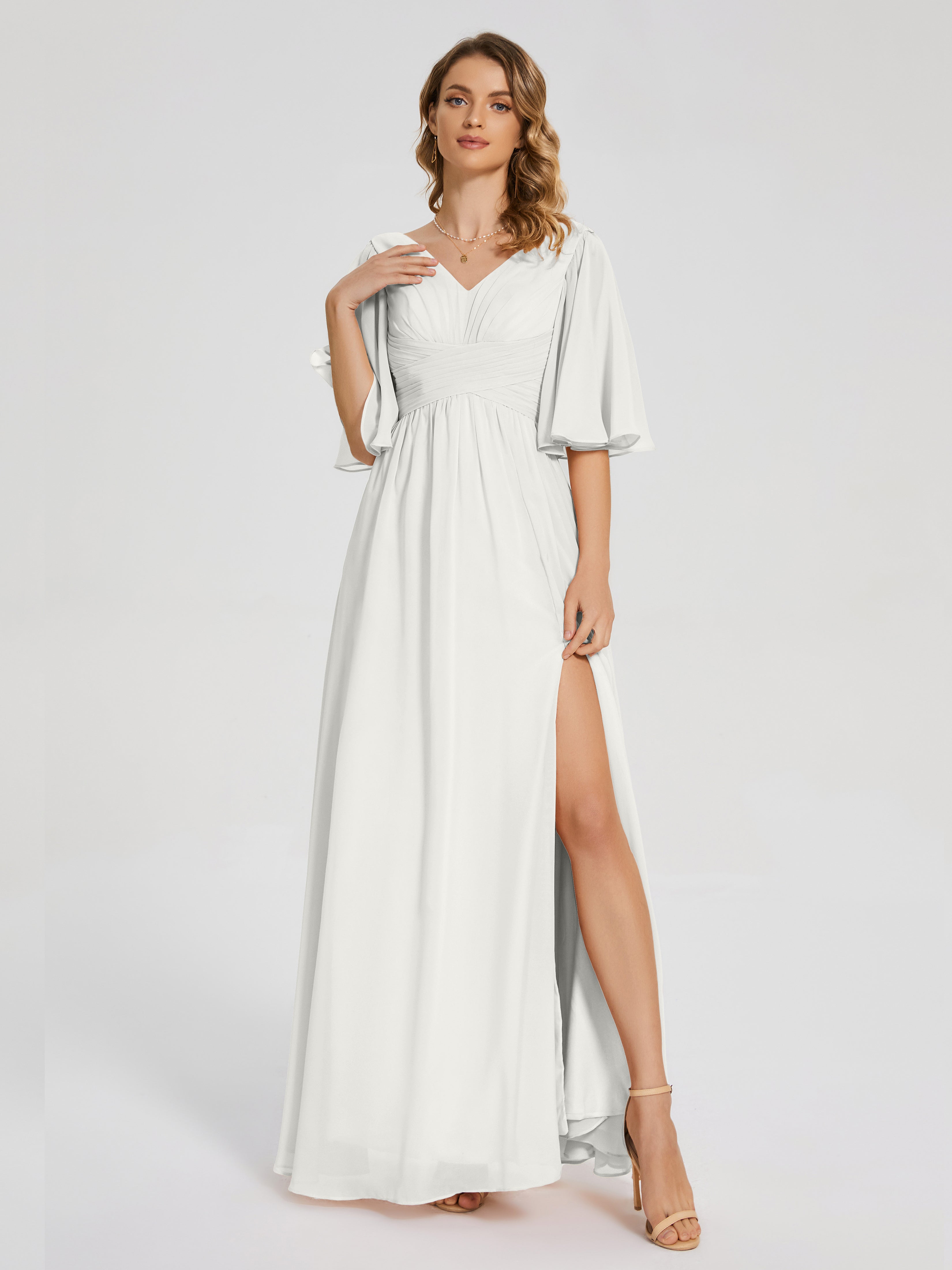 Amina Half Sleeves V-neck Chiffon Bridesmaid Dress