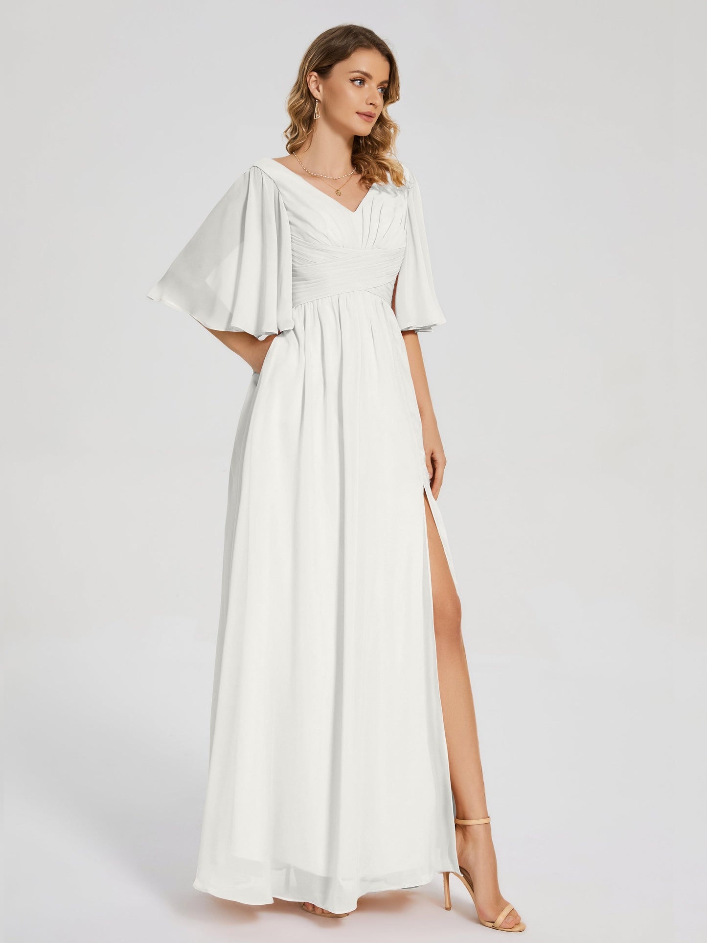 Amina Half Sleeves V-neck Chiffon Bridesmaid Dress