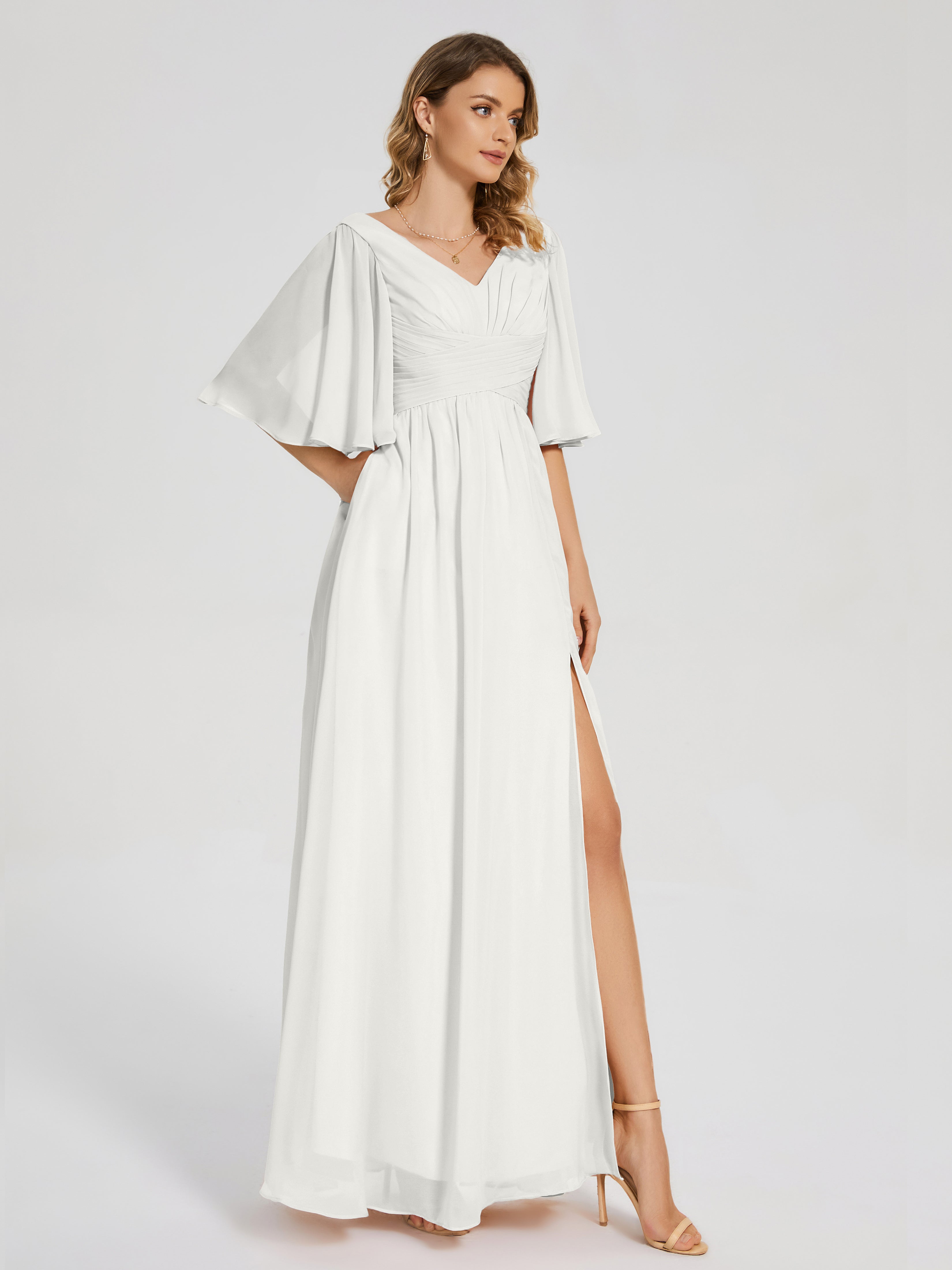 Amina Half Sleeves V-neck Chiffon Bridesmaid Dress