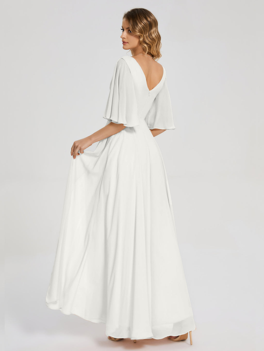 Amina Half Sleeves V-neck Chiffon Bridesmaid Dress