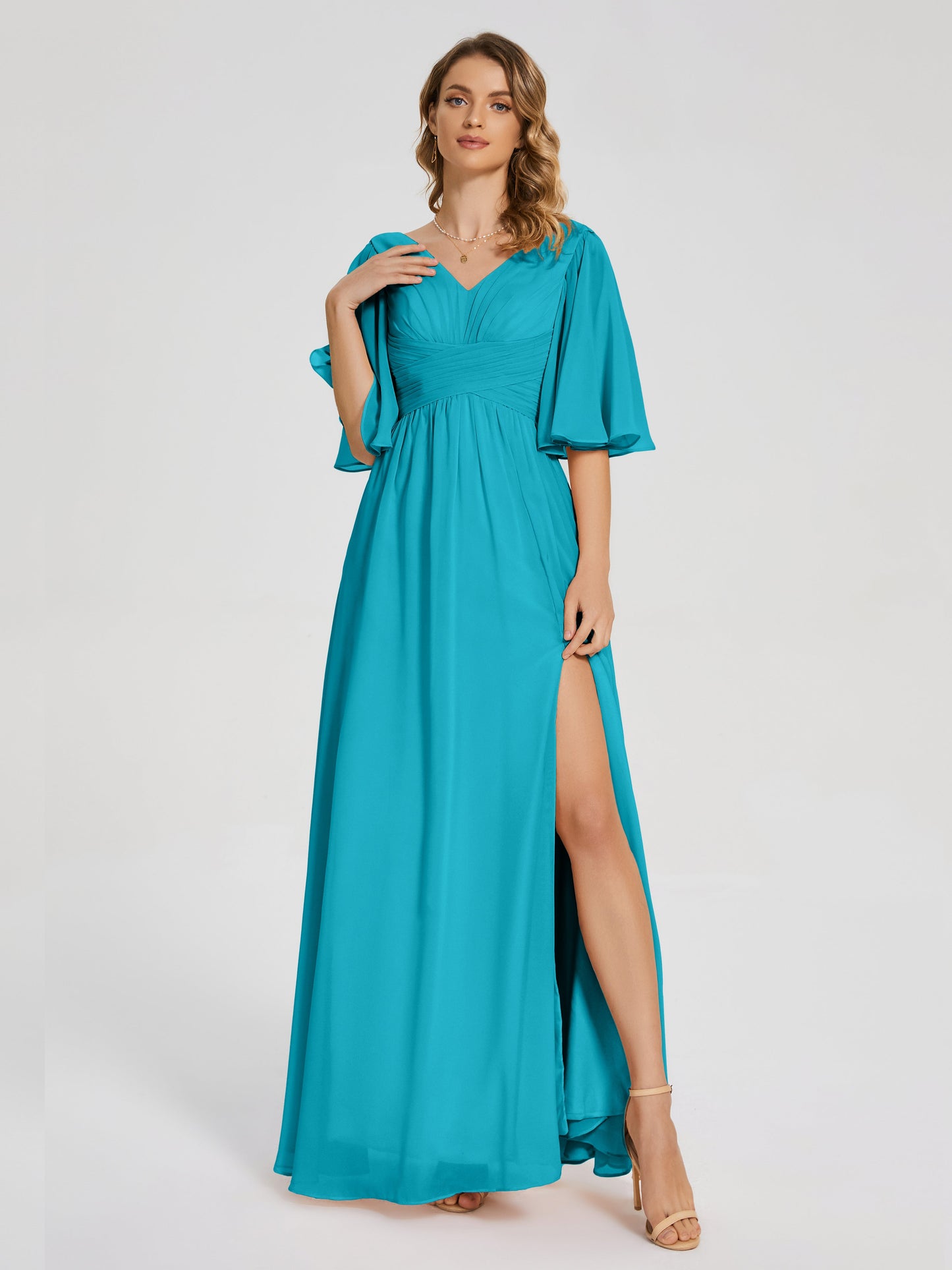 Amina Half Sleeves V-neck Chiffon Bridesmaid Dress
