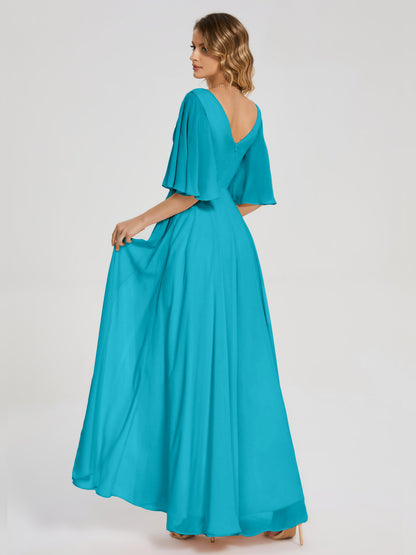Amina Half Sleeves V-neck Chiffon Bridesmaid Dress