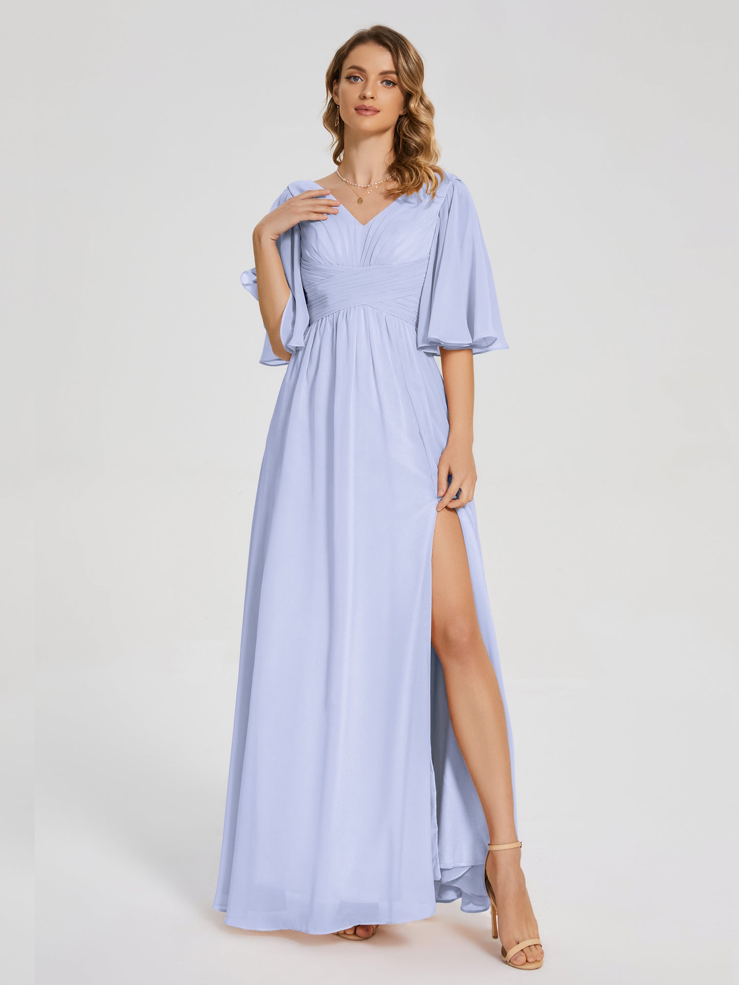 Amina Half Sleeves V-neck Chiffon Bridesmaid Dress