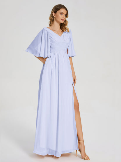 Amina Half Sleeves V-neck Chiffon Bridesmaid Dress