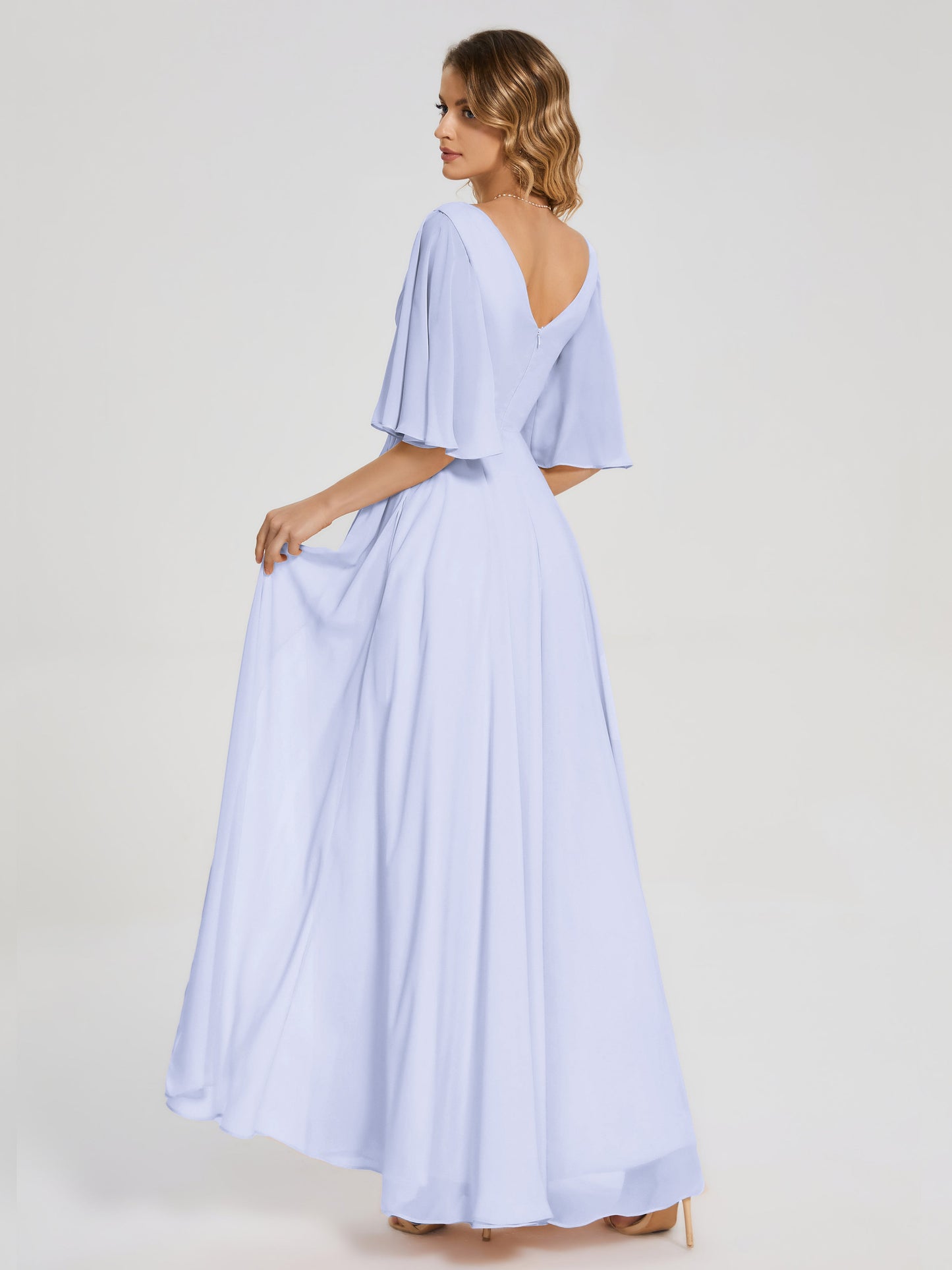 Amina Half Sleeves V-neck Chiffon Bridesmaid Dress