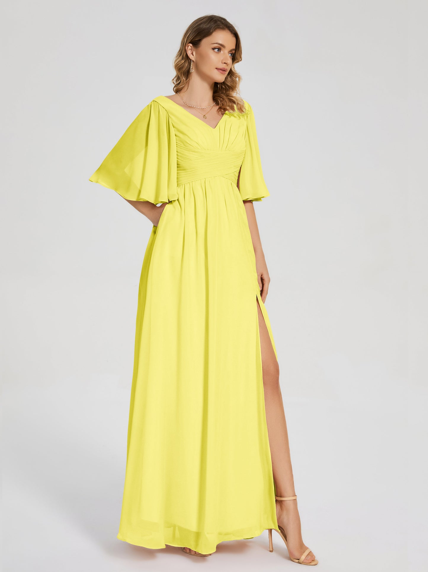 Amina Half Sleeves V-neck Chiffon Bridesmaid Dress