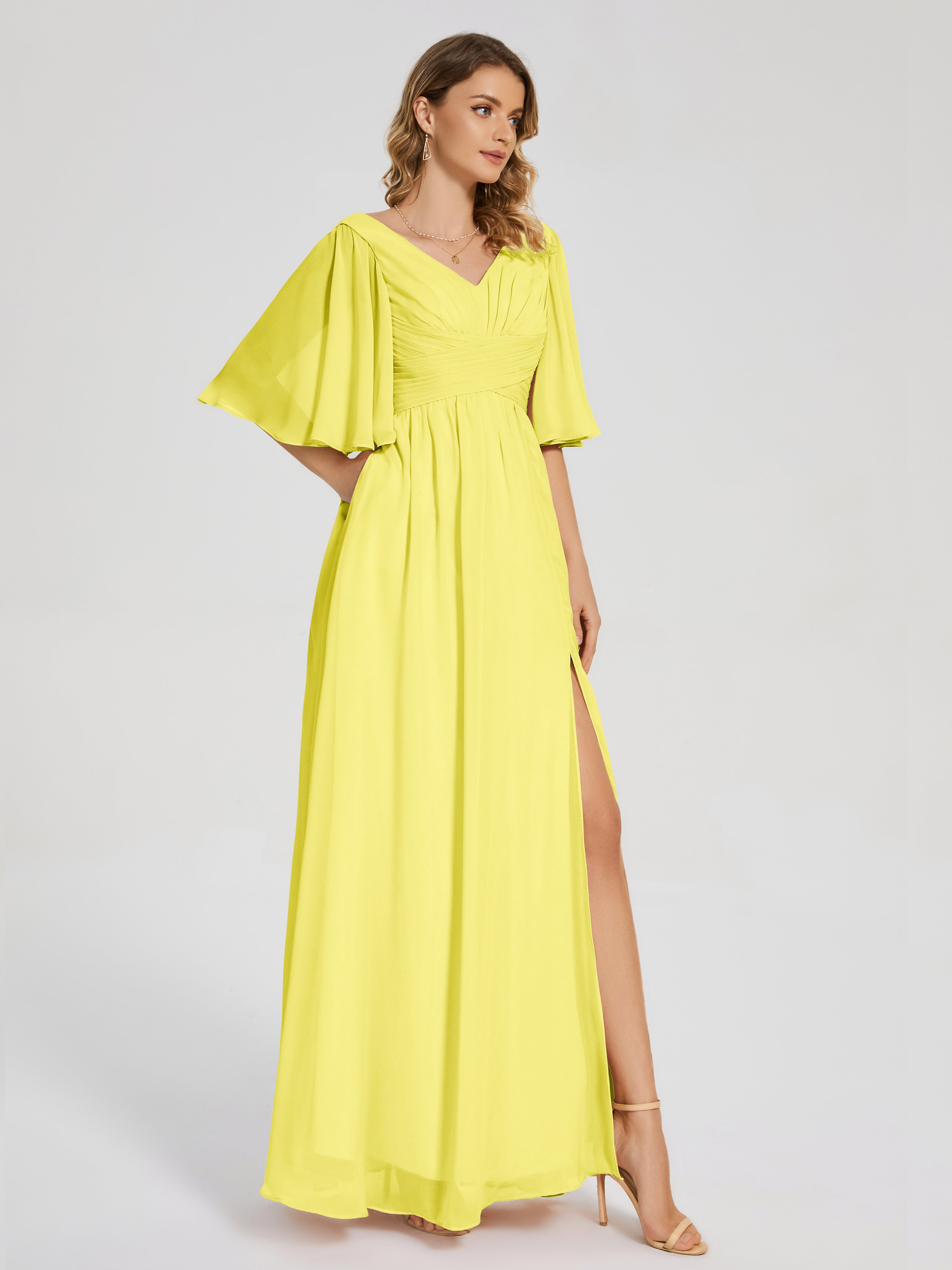 Amina Half Sleeves V-neck Chiffon Bridesmaid Dress