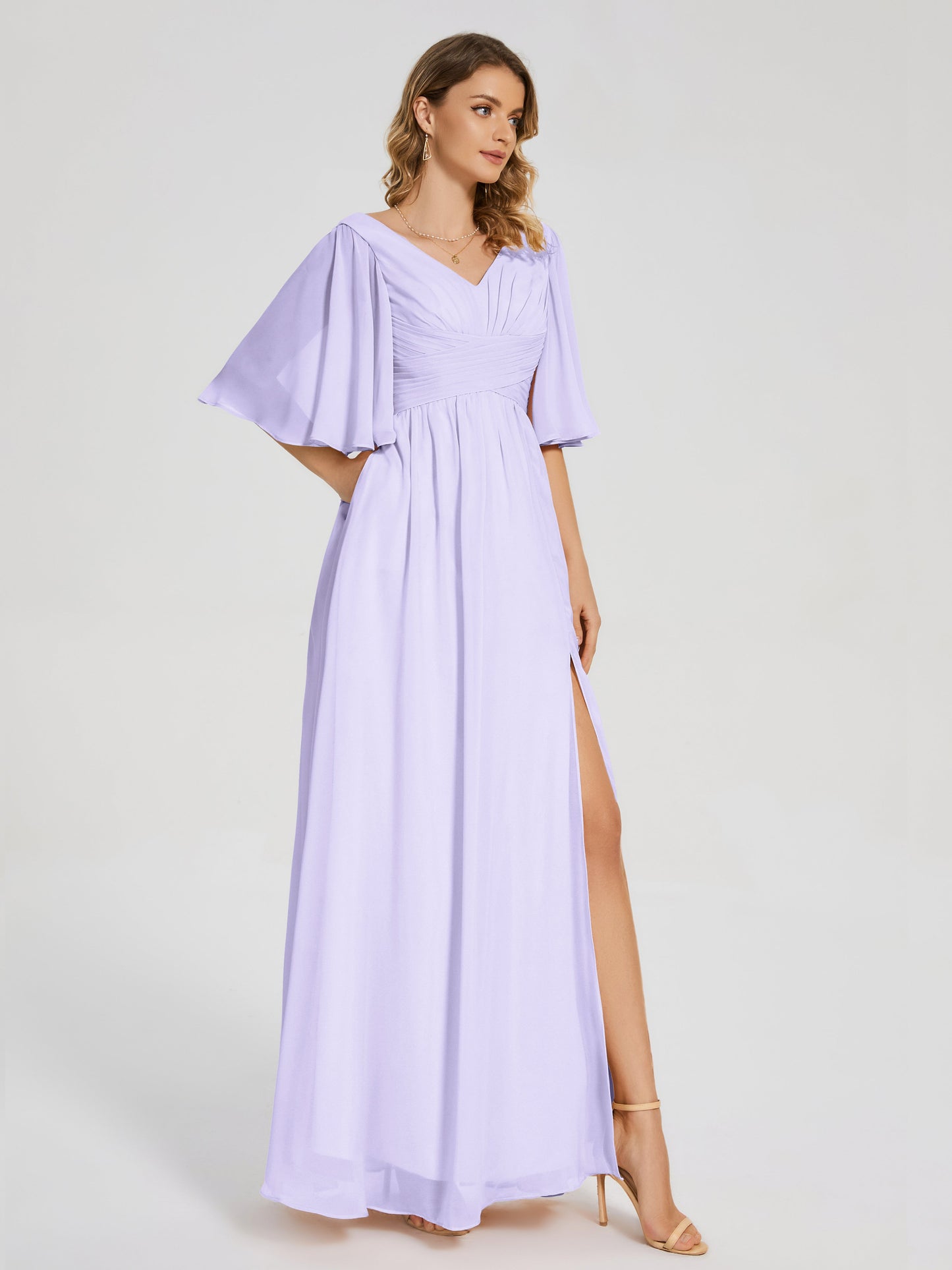 Amina Half Sleeves V-neck Chiffon Bridesmaid Dress
