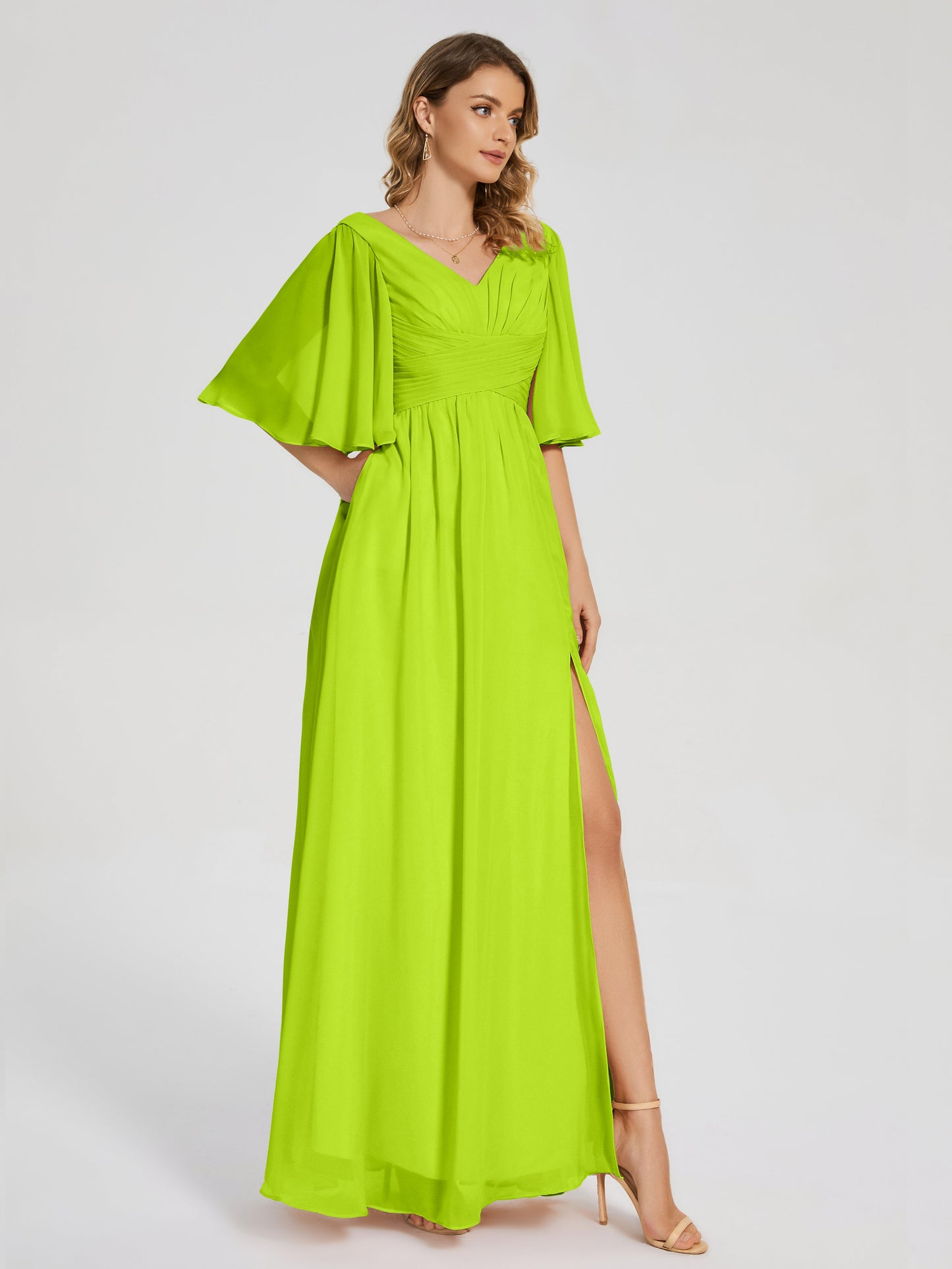 Amina Half Sleeves V-neck Chiffon Bridesmaid Dress