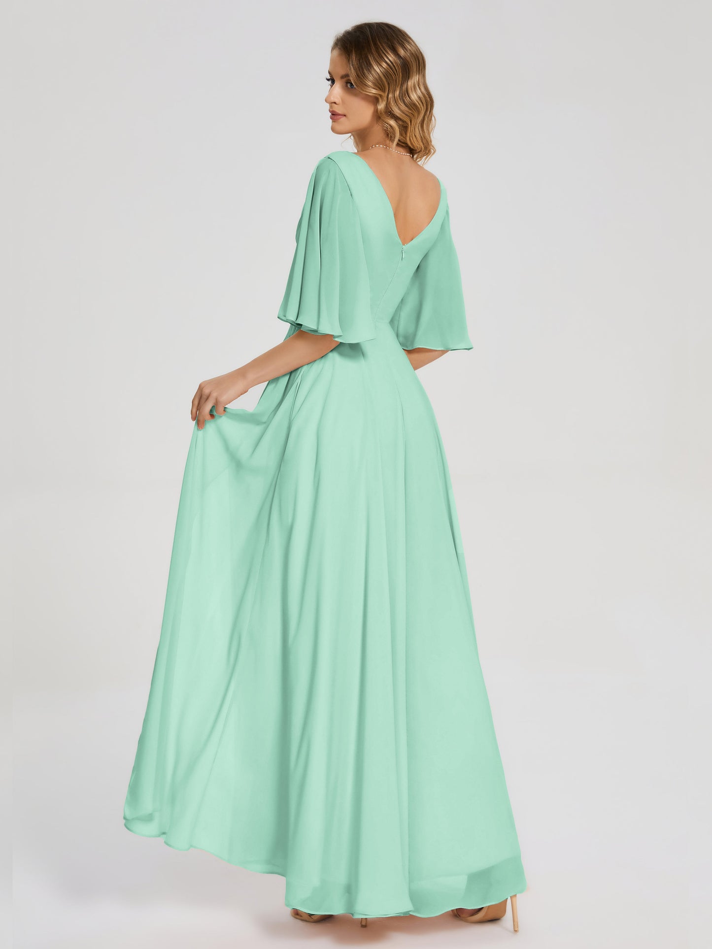 Amina Half Sleeves V-neck Chiffon Bridesmaid Dress