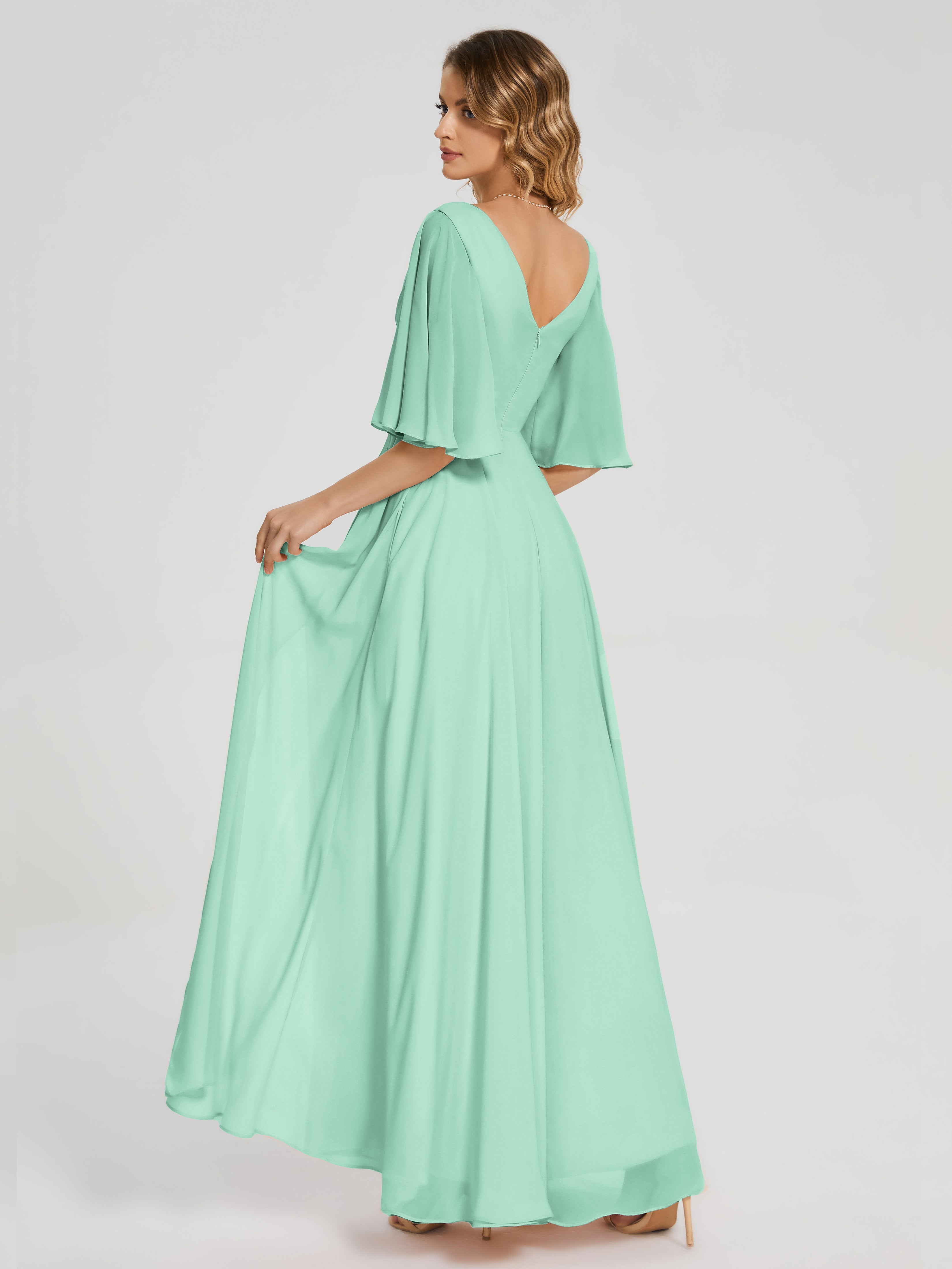Amina Half Sleeves V-neck Chiffon Bridesmaid Dress