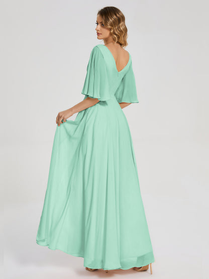 Amina Half Sleeves V-neck Chiffon Bridesmaid Dress