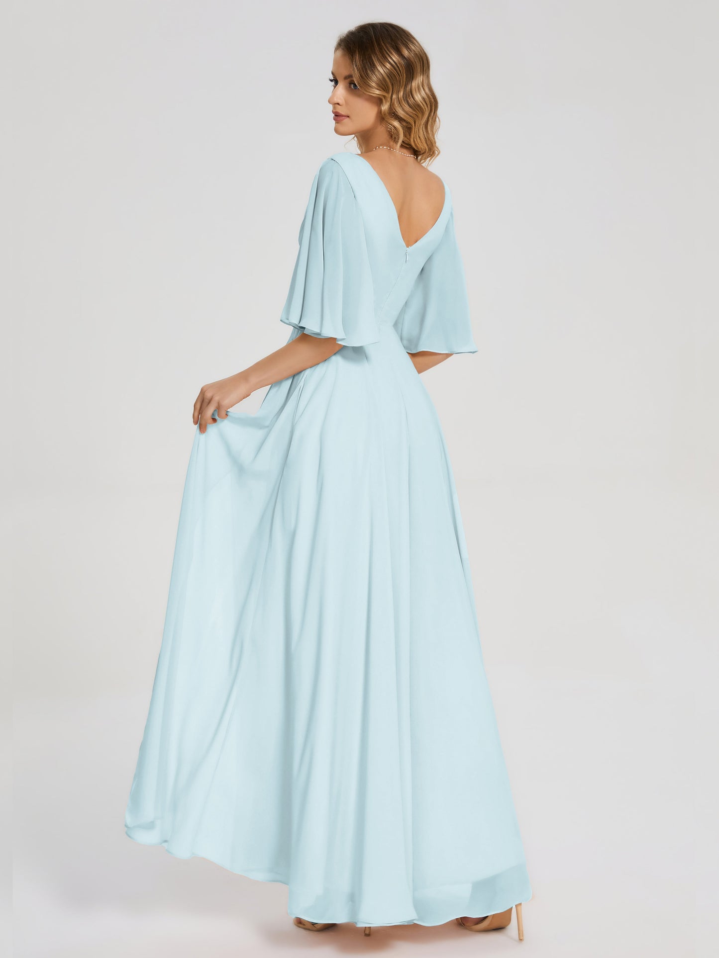 Amina Half Sleeves V-neck Chiffon Bridesmaid Dress