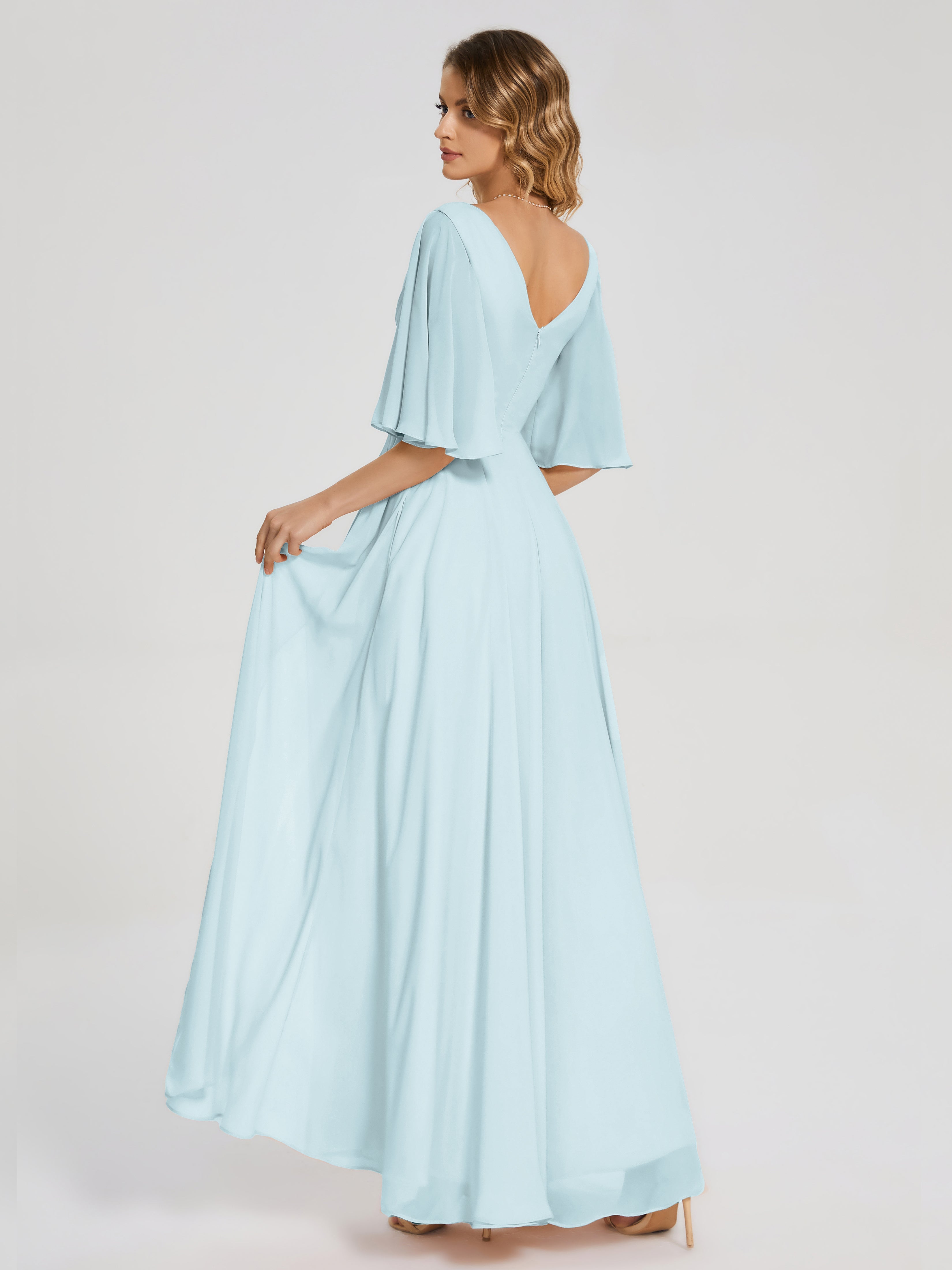 Amina Half Sleeves V-neck Chiffon Bridesmaid Dress