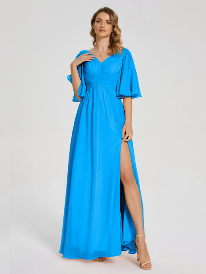 Amina Half Sleeves V-neck Chiffon Bridesmaid Dress