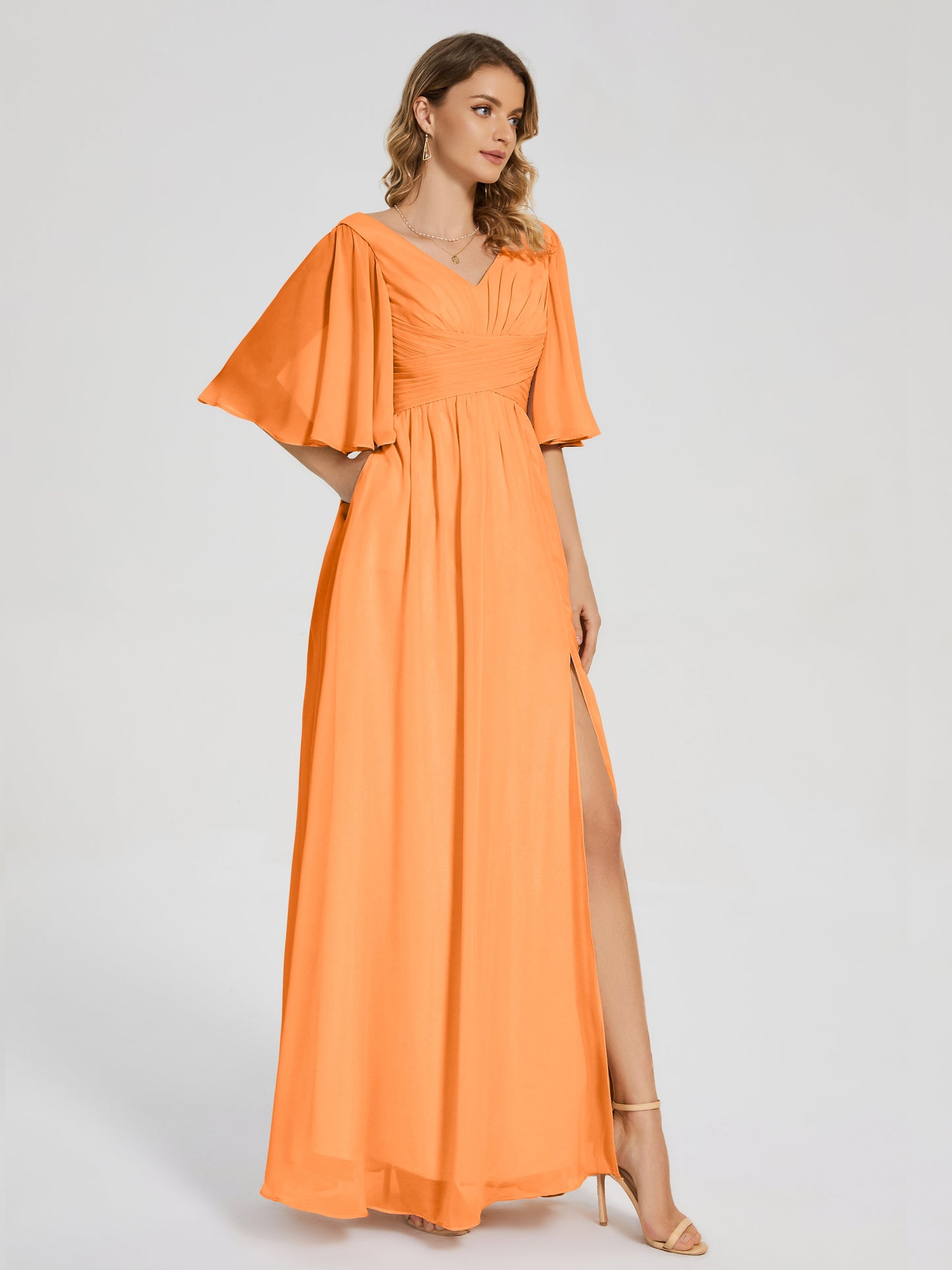 Amina Half Sleeves V-neck Chiffon Bridesmaid Dress