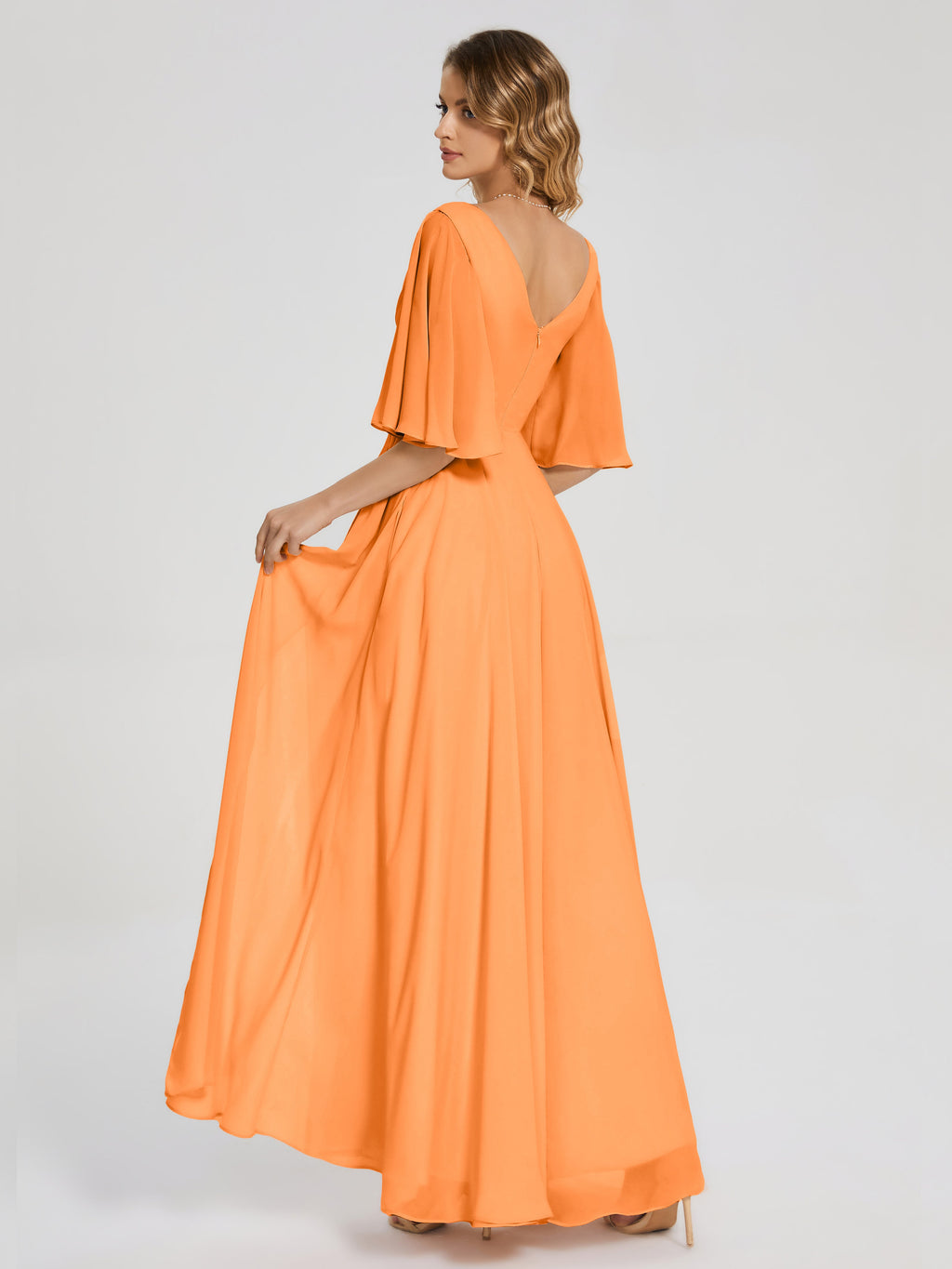 Amina Half Sleeves V-neck Chiffon Bridesmaid Dress