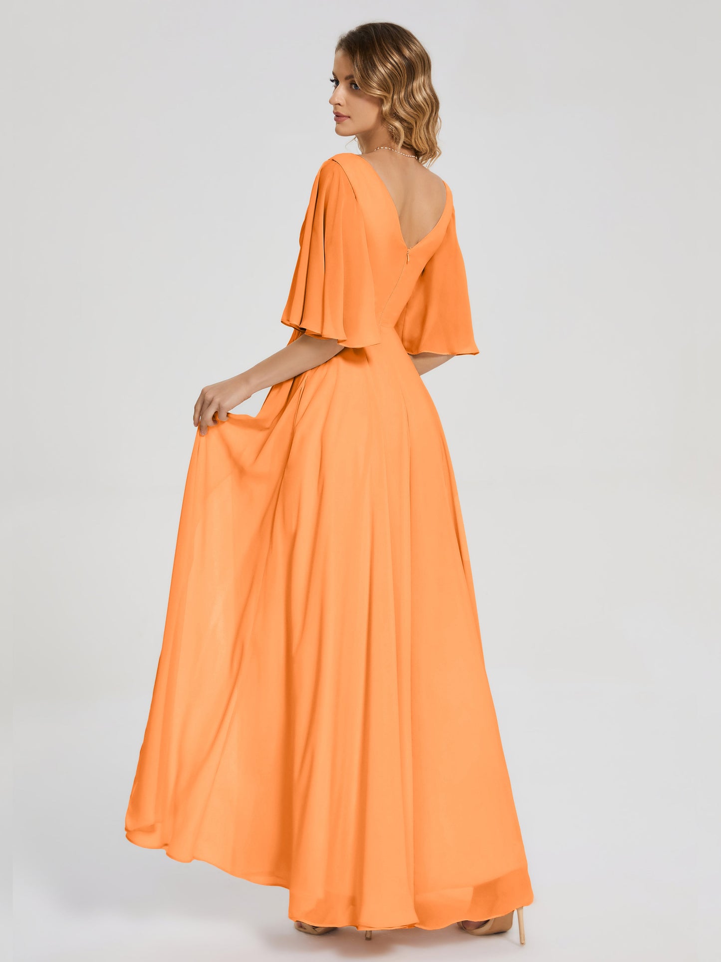 Amina Half Sleeves V-neck Chiffon Bridesmaid Dress