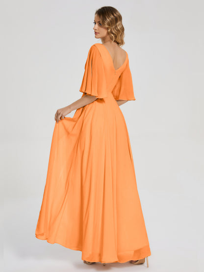 Amina Half Sleeves V-neck Chiffon Bridesmaid Dress