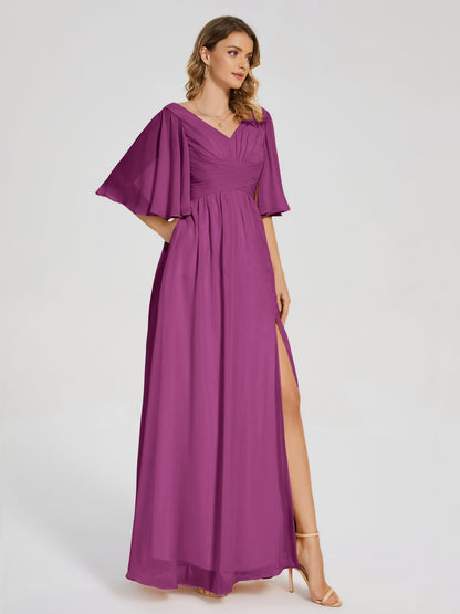 Amina Half Sleeves V-neck Chiffon Bridesmaid Dress