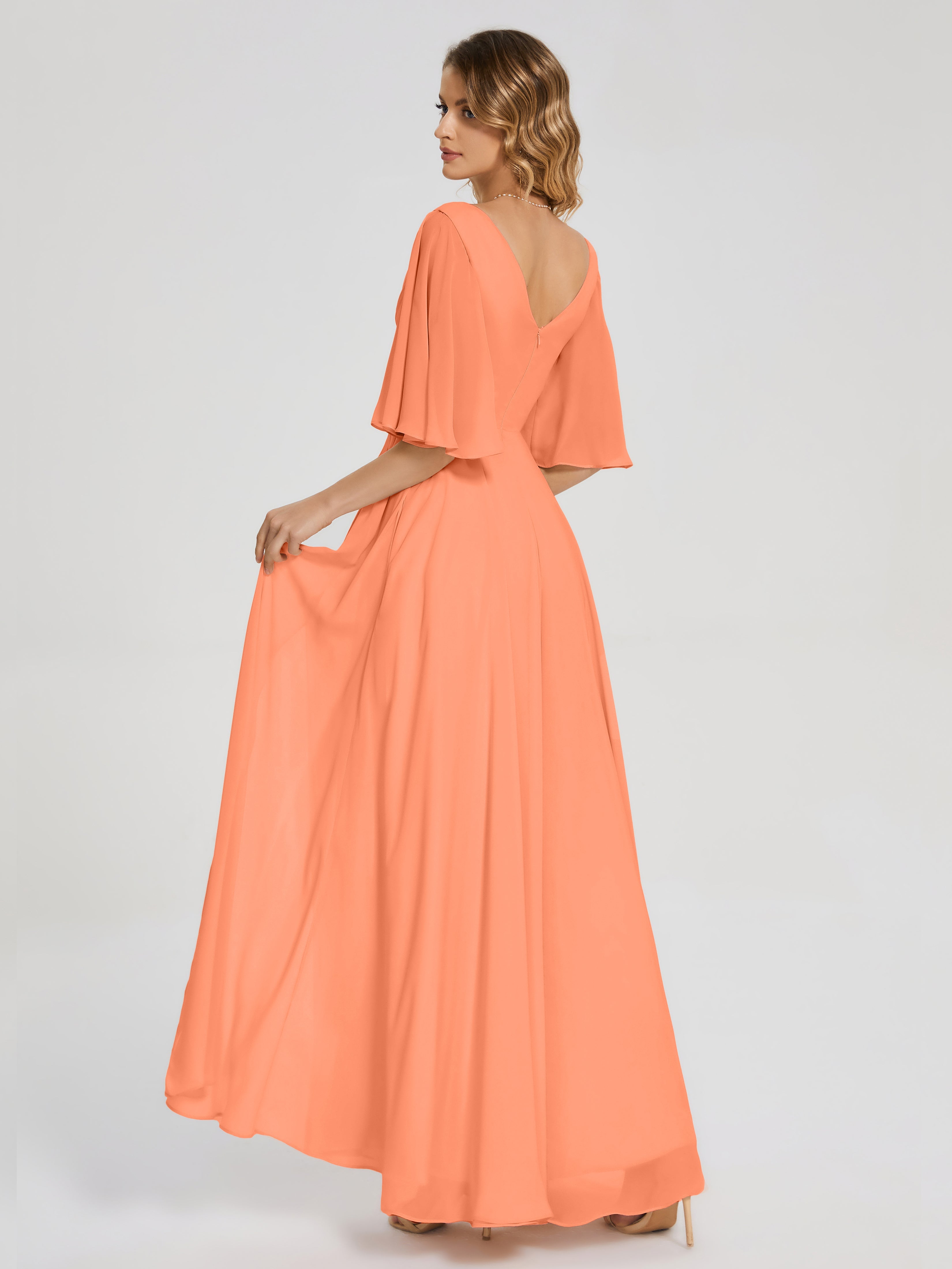 Amina Half Sleeves V-neck Chiffon Bridesmaid Dress