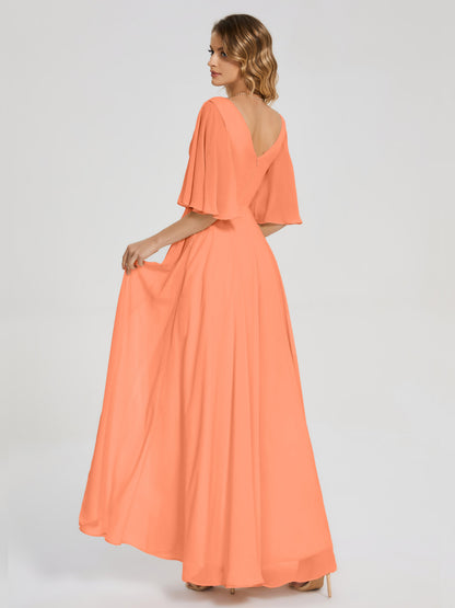 Amina Half Sleeves V-neck Chiffon Bridesmaid Dress