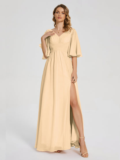 Amina Half Sleeves V-neck Chiffon Bridesmaid Dress
