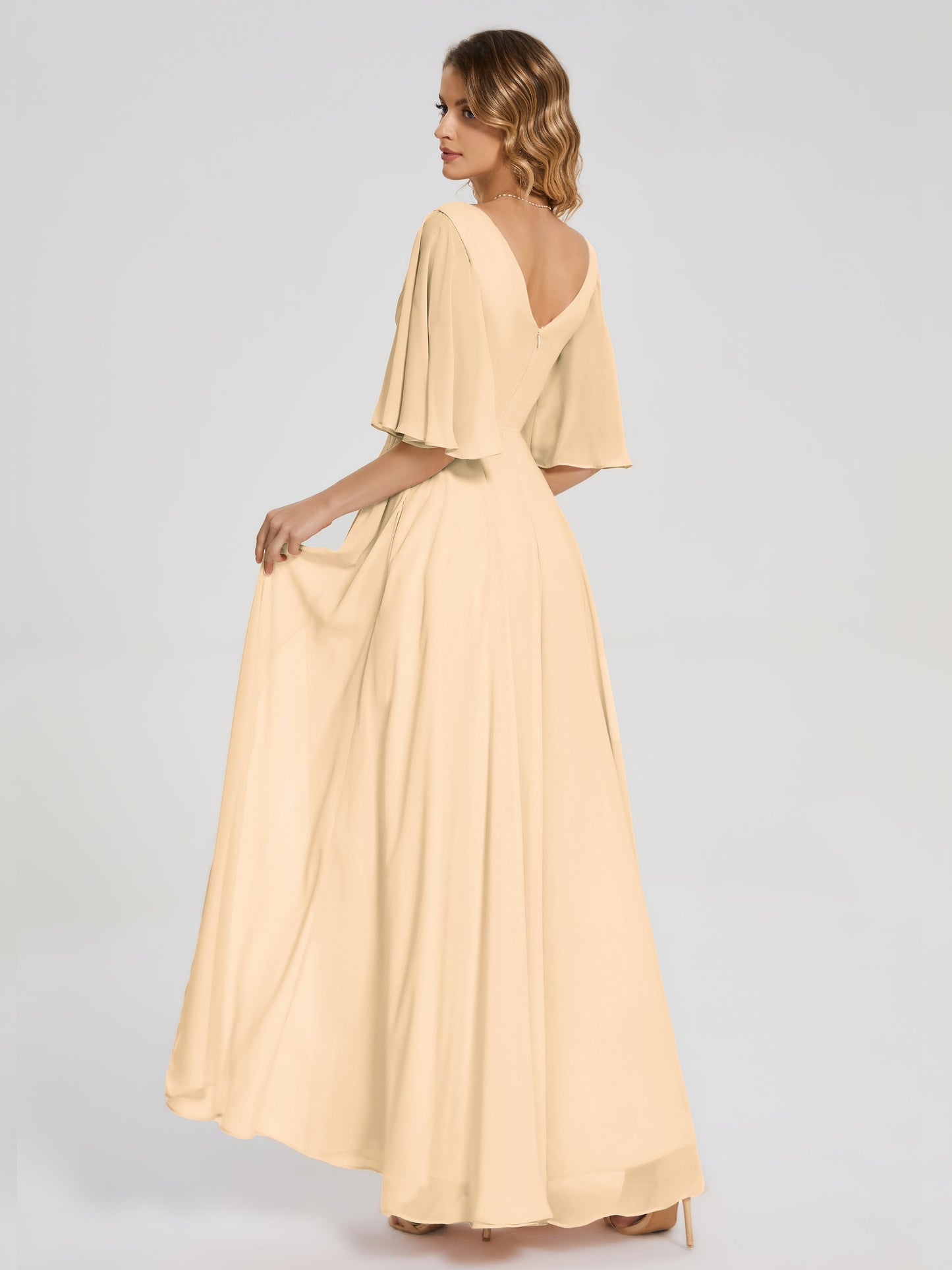 Amina Half Sleeves V-neck Chiffon Bridesmaid Dress
