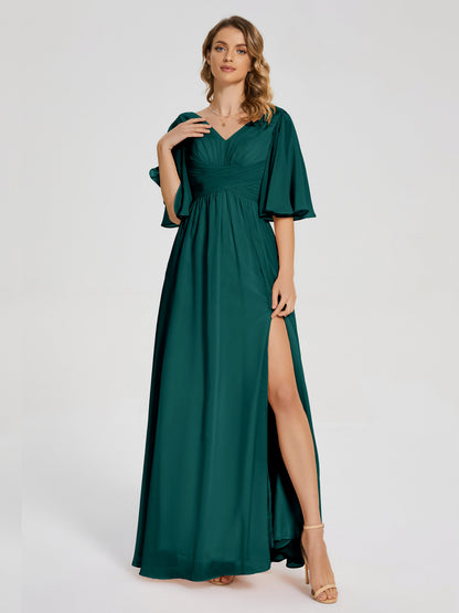 Amina Half Sleeves V-neck Chiffon Bridesmaid Dress