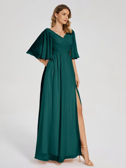Amina Half Sleeves V-neck Chiffon Bridesmaid Dress