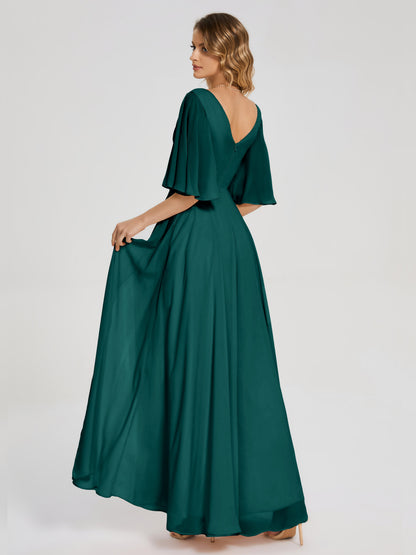 Amina Half Sleeves V-neck Chiffon Bridesmaid Dress