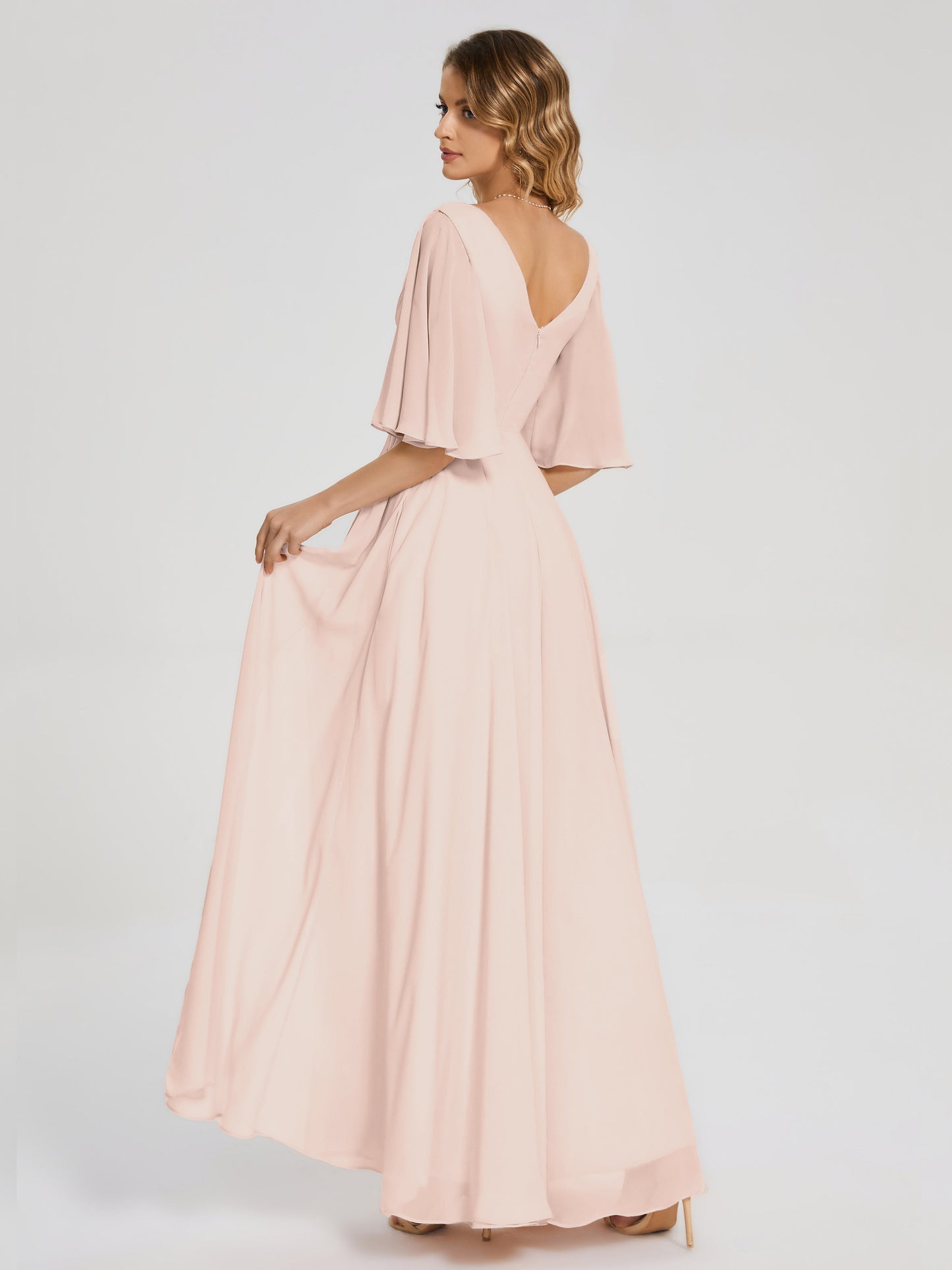 Amina Half Sleeves V-neck Chiffon Bridesmaid Dress