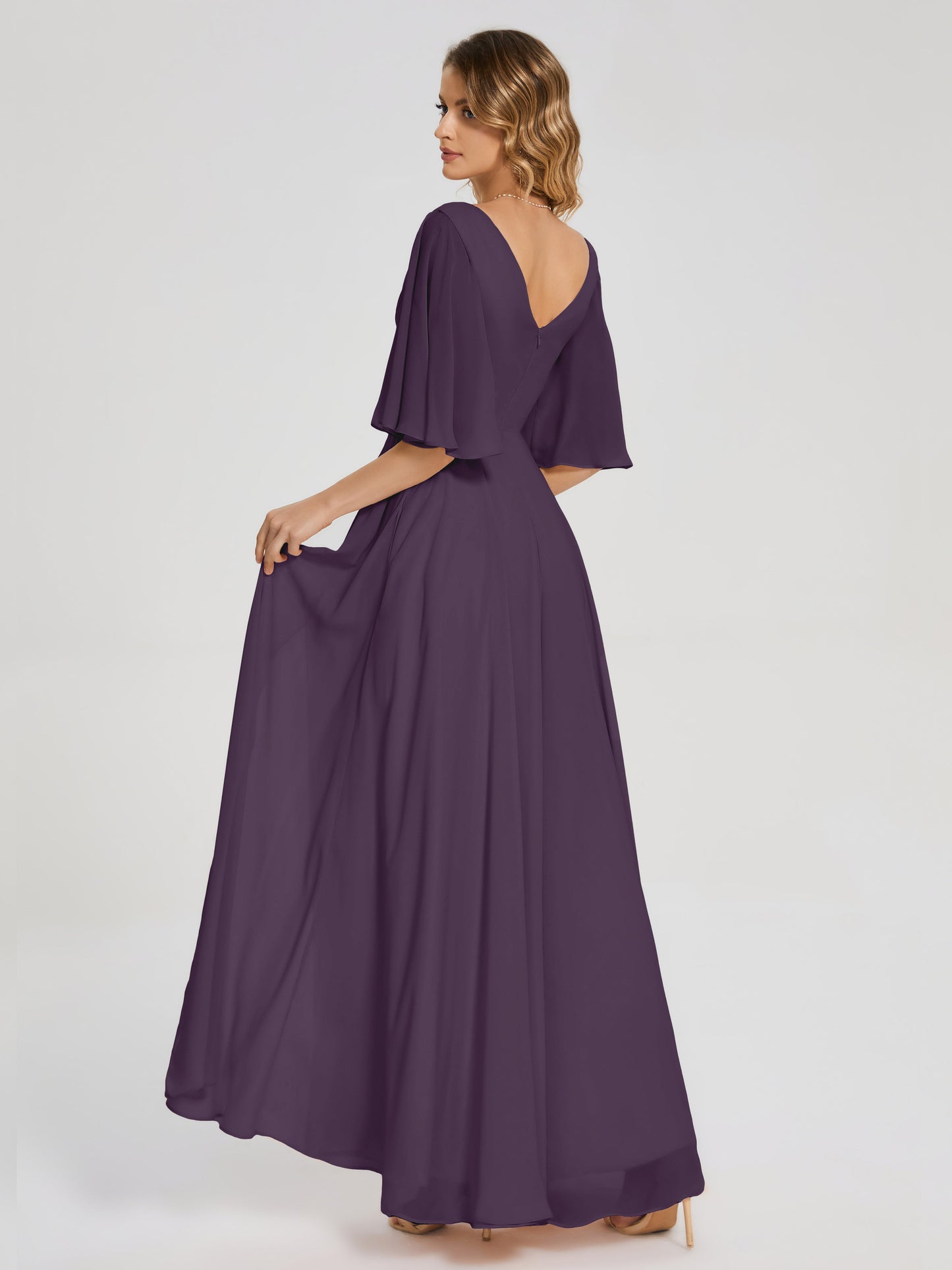 Amina Half Sleeves V-neck Chiffon Bridesmaid Dress