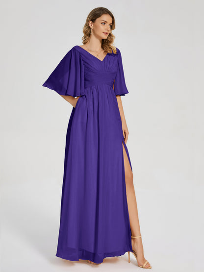 Amina Half Sleeves V-neck Chiffon Bridesmaid Dress