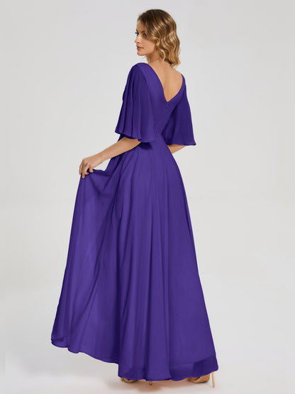 Amina Half Sleeves V-neck Chiffon Bridesmaid Dress