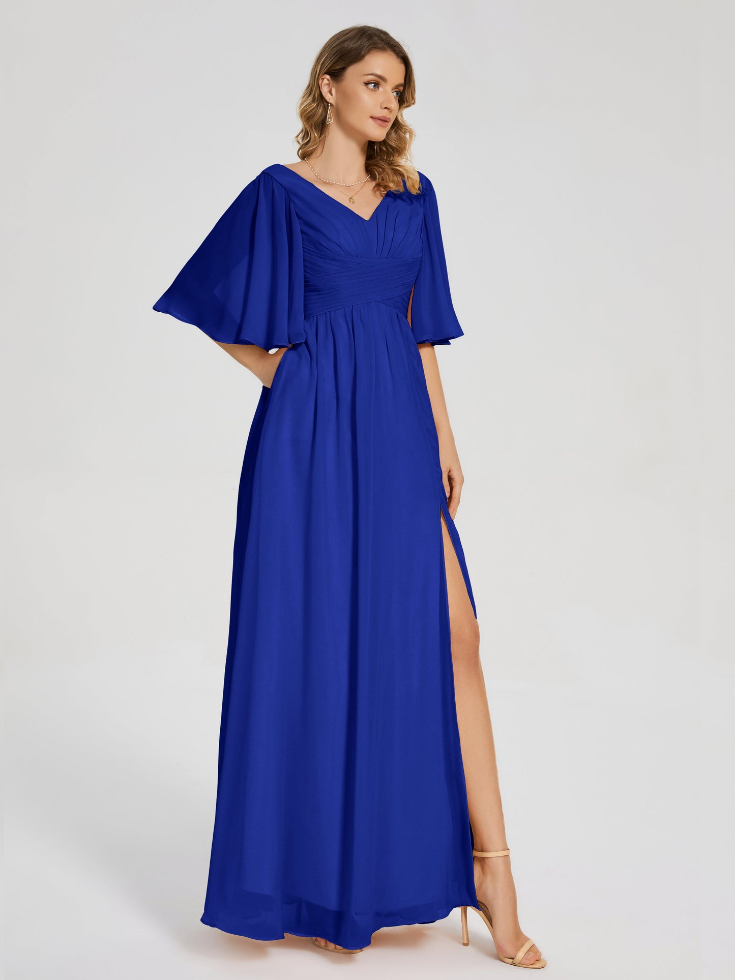 Amina Half Sleeves V-neck Chiffon Bridesmaid Dress