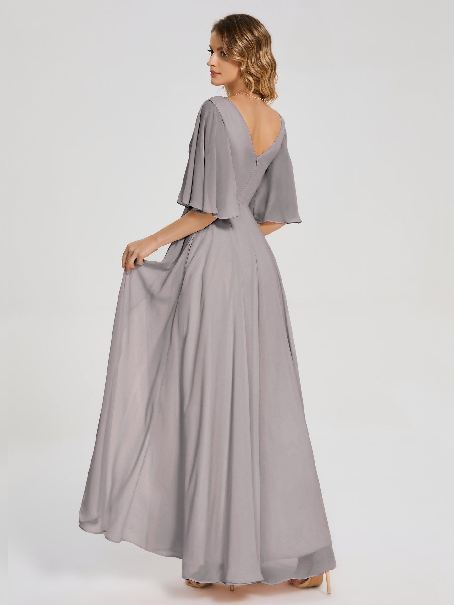 Amina Half Sleeves V-neck Chiffon Bridesmaid Dress