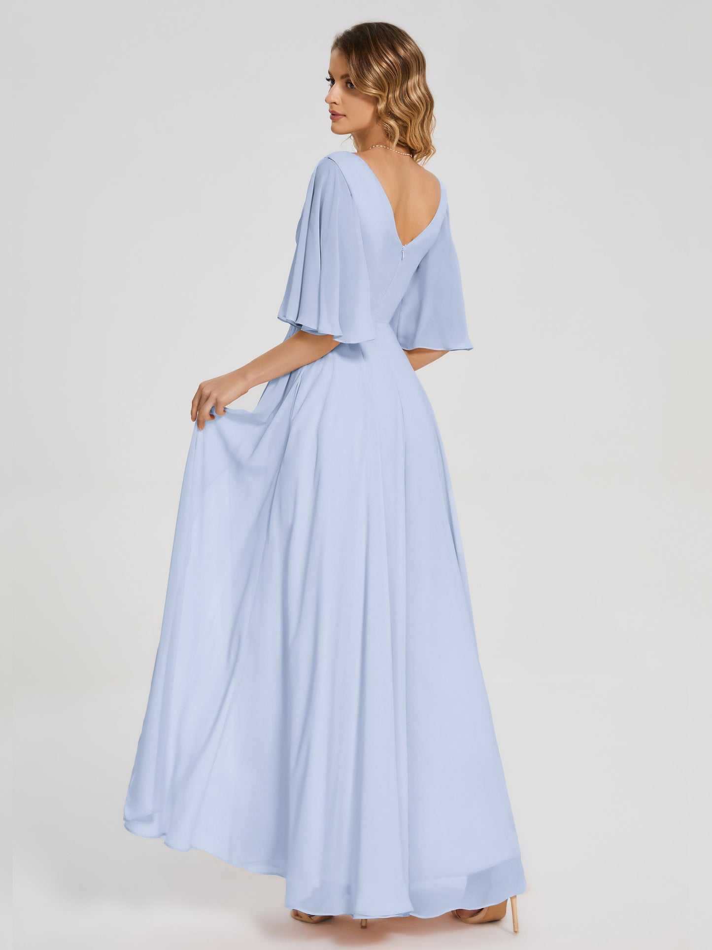 Amina Half Sleeves V-neck Chiffon Bridesmaid Dress