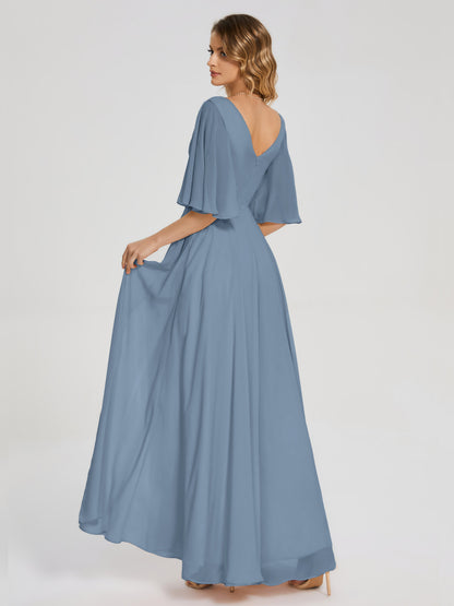 Amina Half Sleeves V-neck Chiffon Bridesmaid Dress