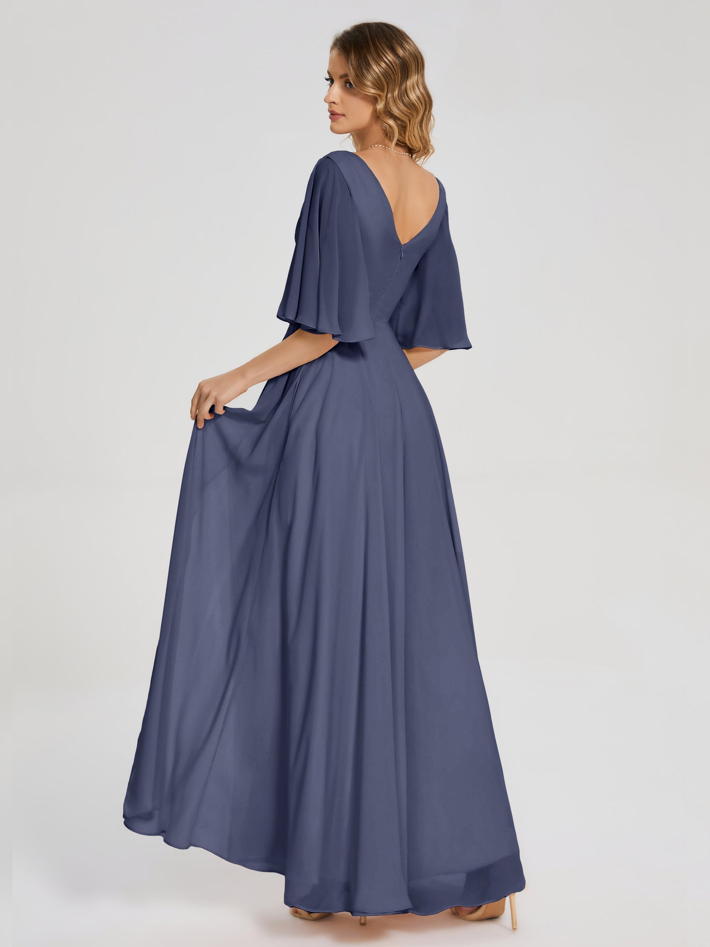 Amina Half Sleeves V-neck Chiffon Bridesmaid Dress